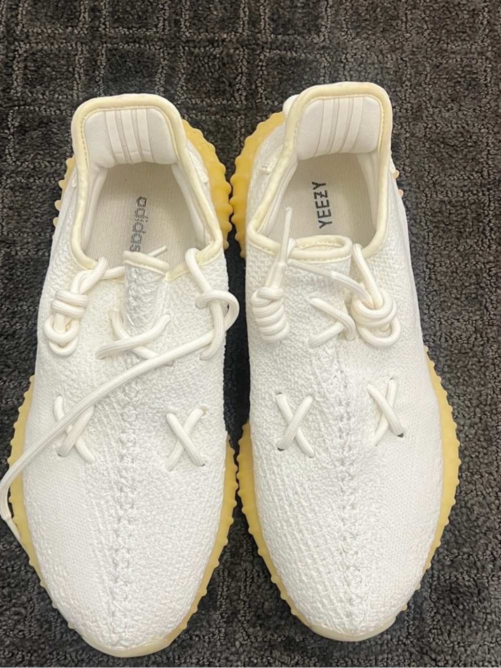 adidas Yeezy Women’s Cream Knit Sneakers with Gum Sole